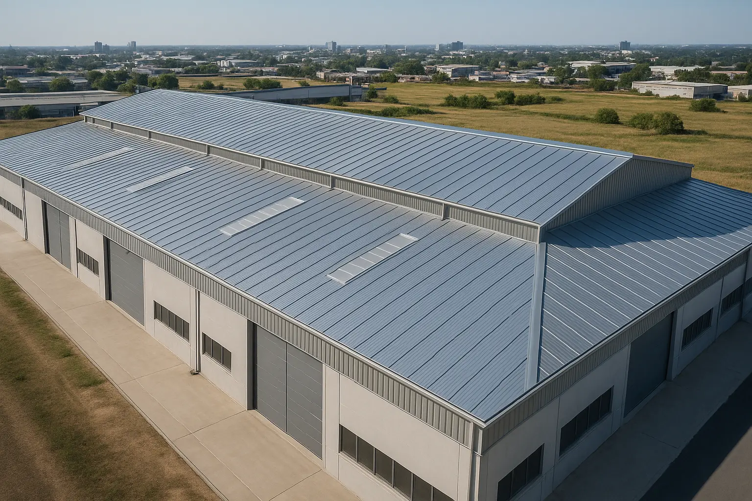 After: completed factory aluminum roof with new panels and improved alignment